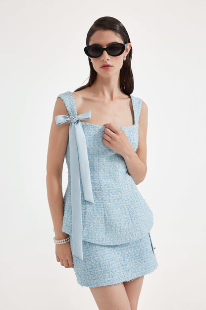Blue Tweed Pencil Skirt