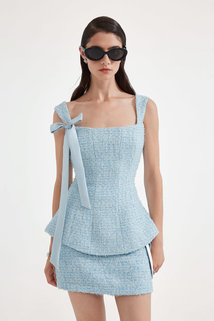 Blue Tweed Pencil Skirt
