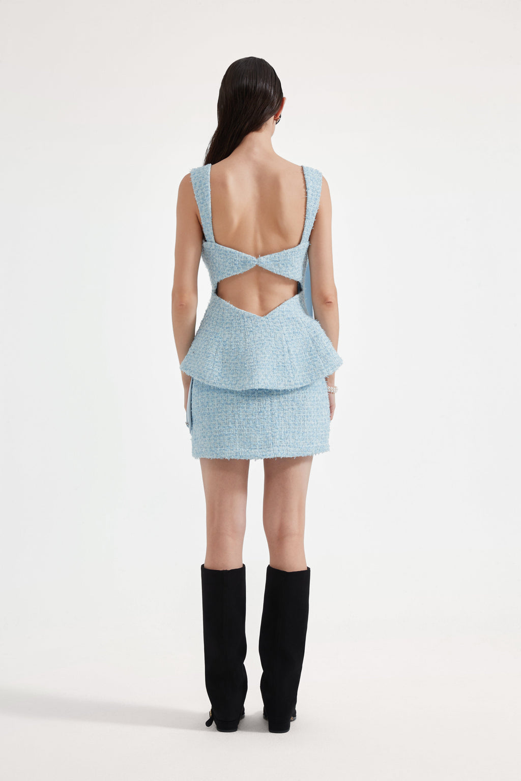 Blue Bow-Detailed Sleeveless Fitted Top