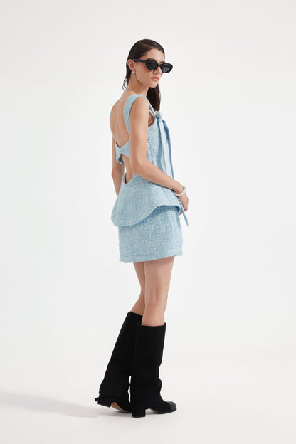 Blue Tweed Pencil Skirt