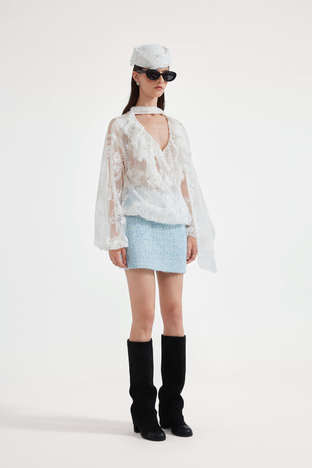 Blue Tweed Pencil Skirt