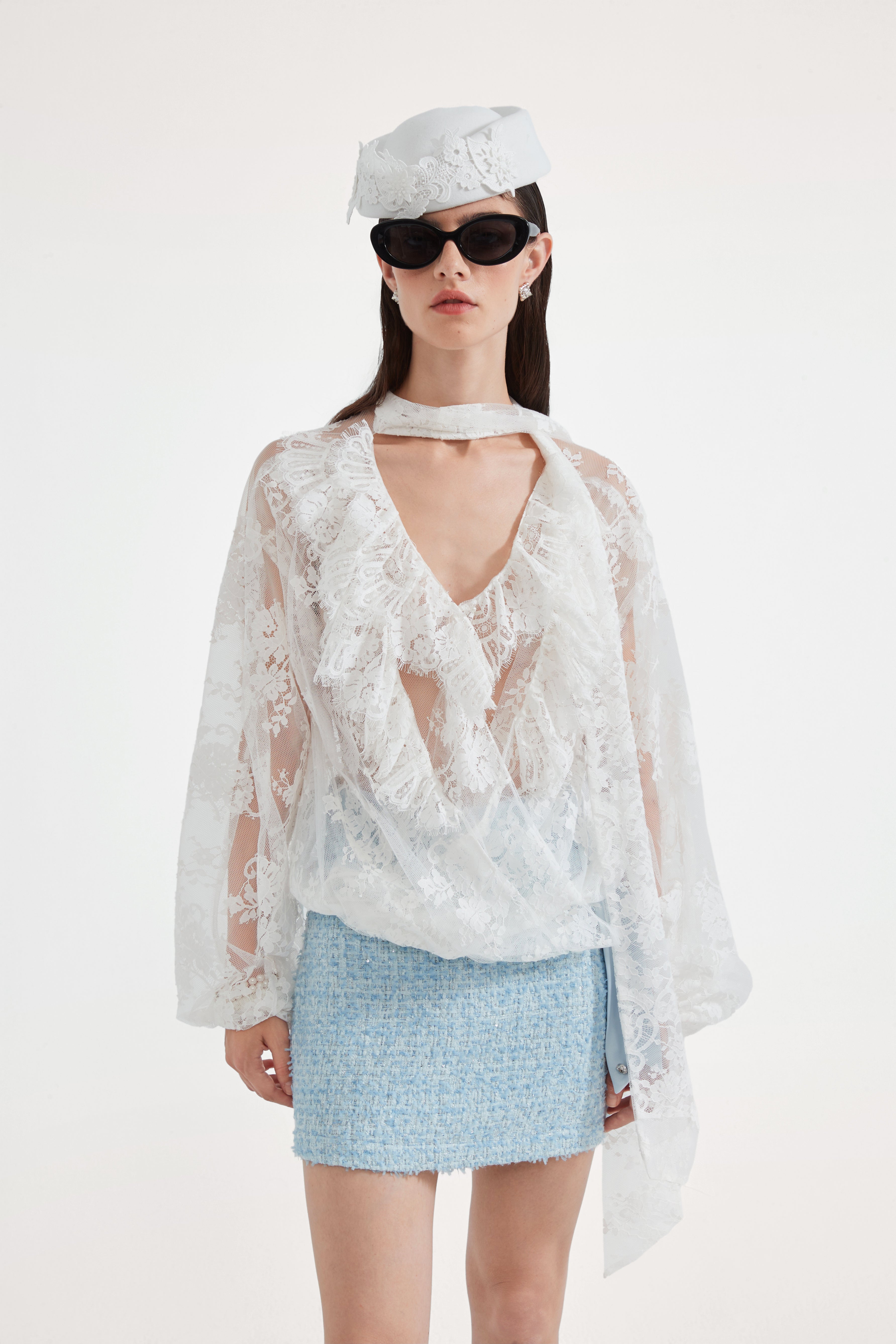 Blue Tweed Pencil Skirt