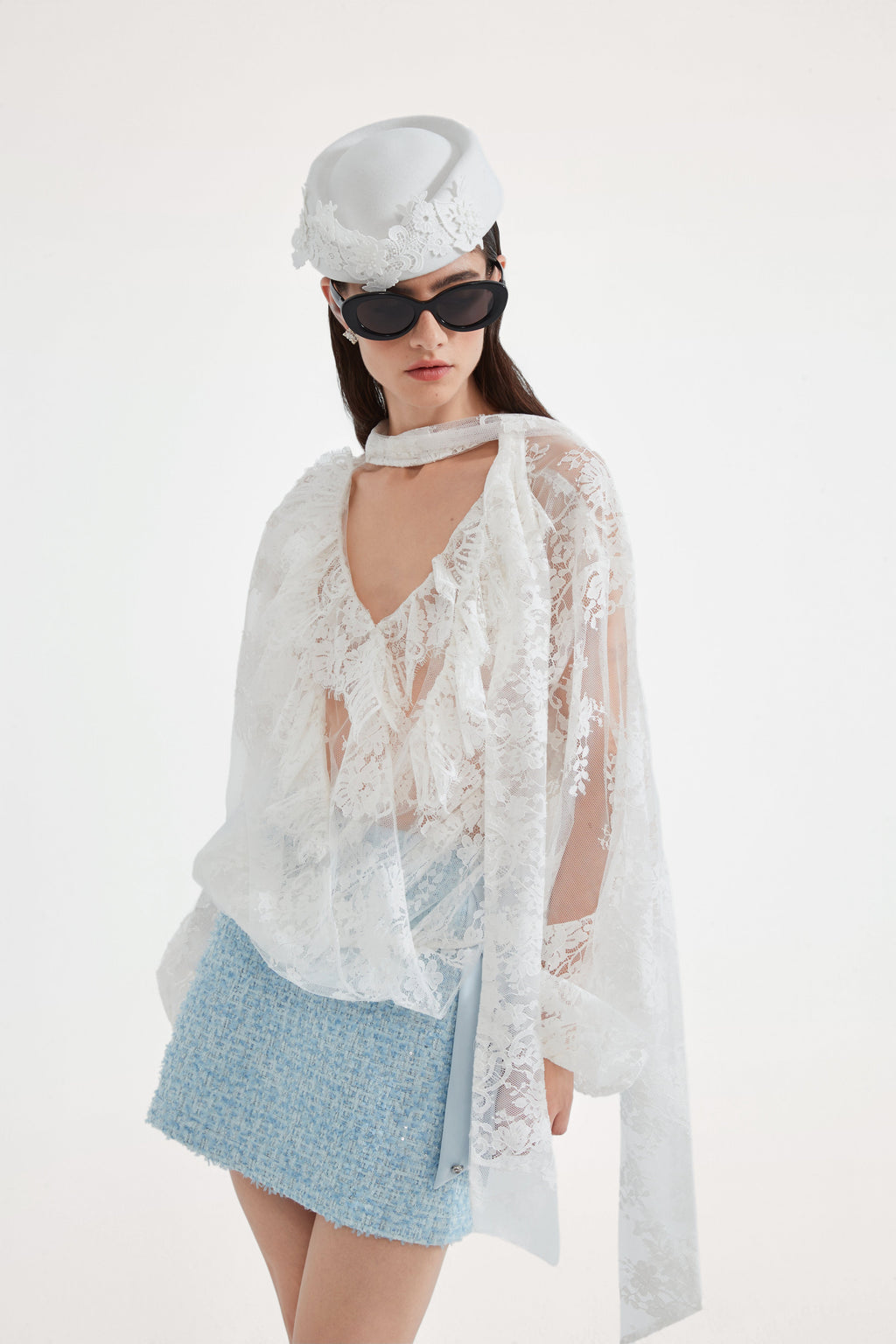 Blue Tweed Pencil Skirt