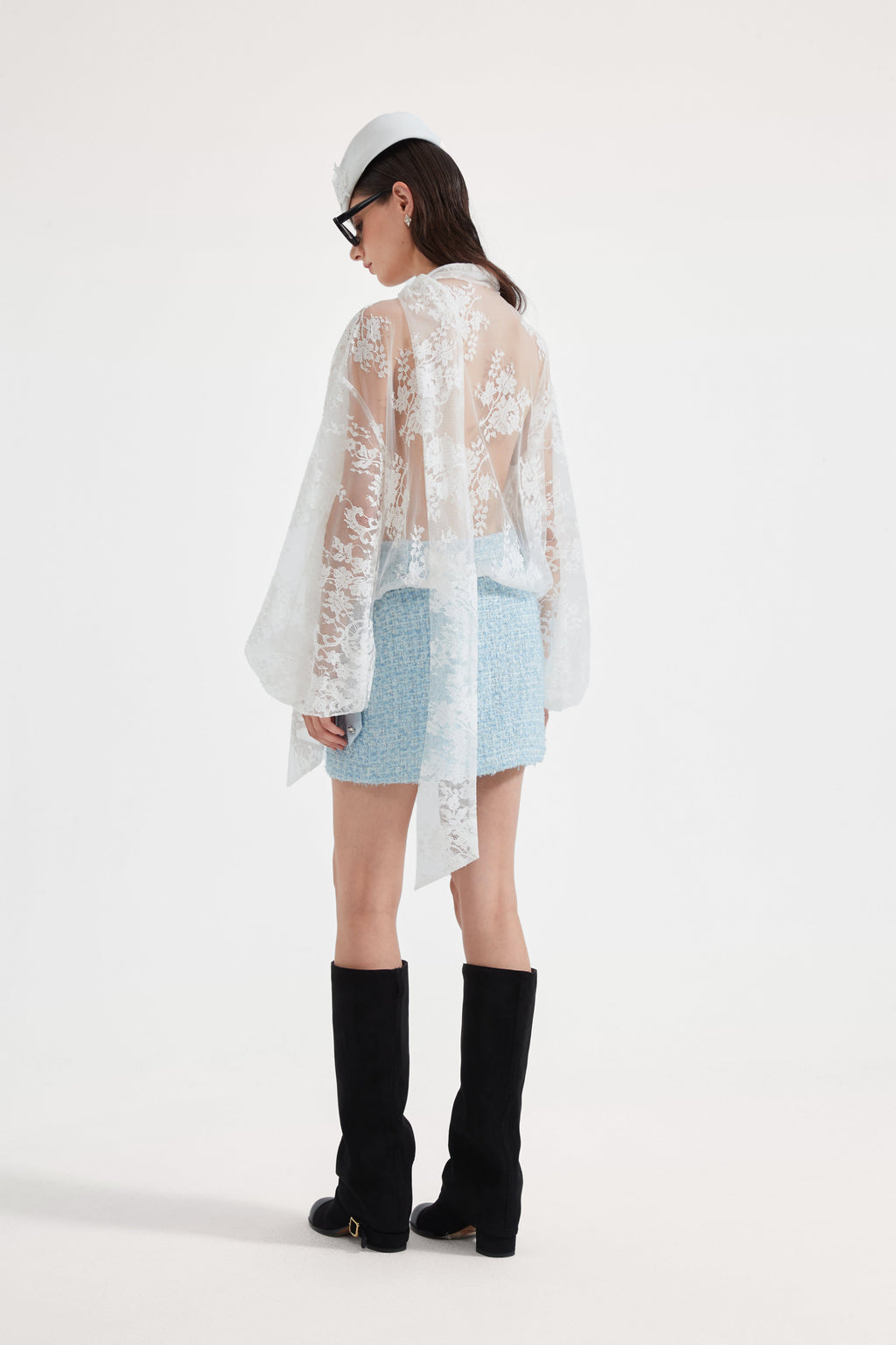 Blue Tweed Pencil Skirt