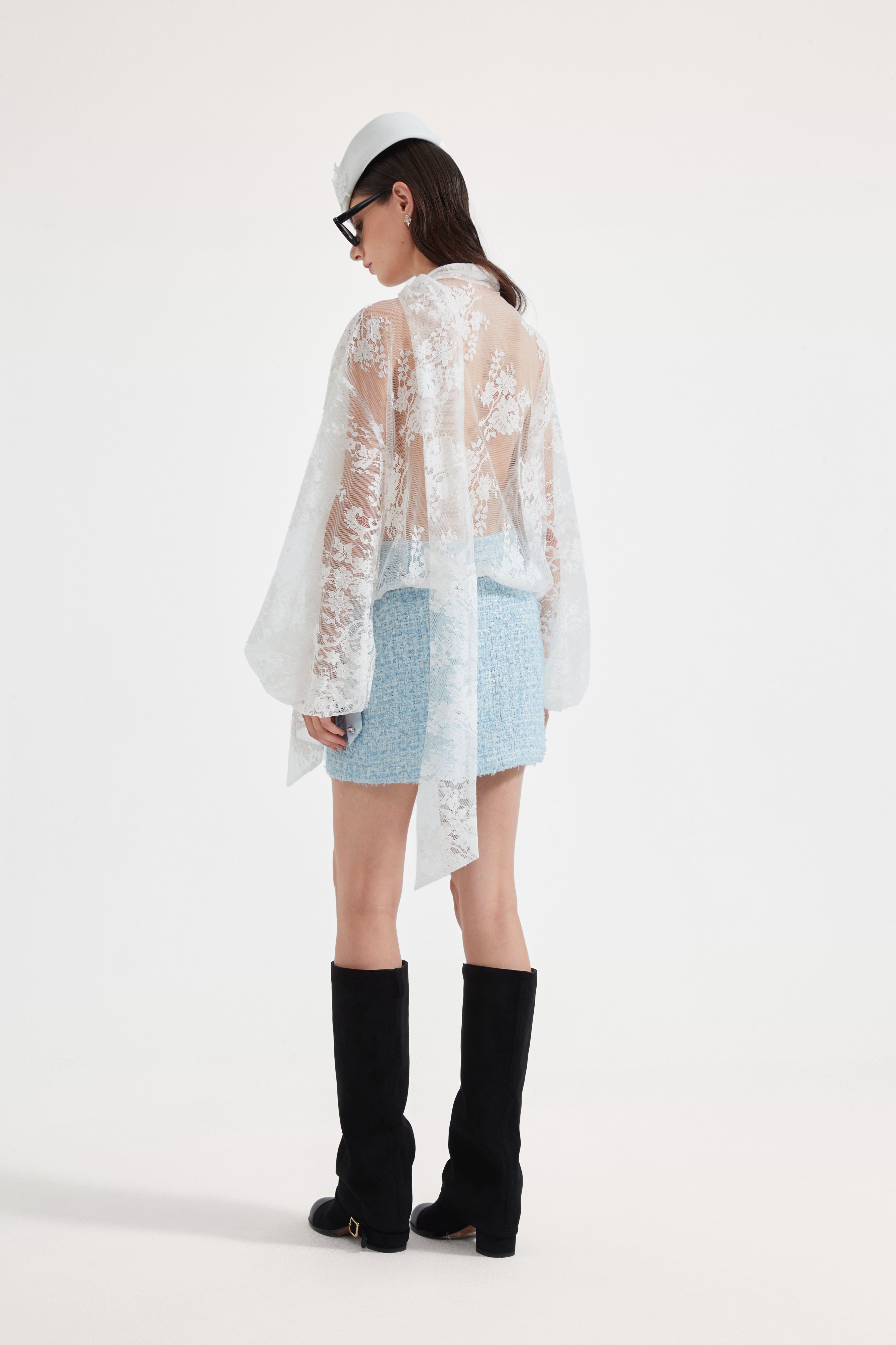 Blue Tweed Pencil Skirt