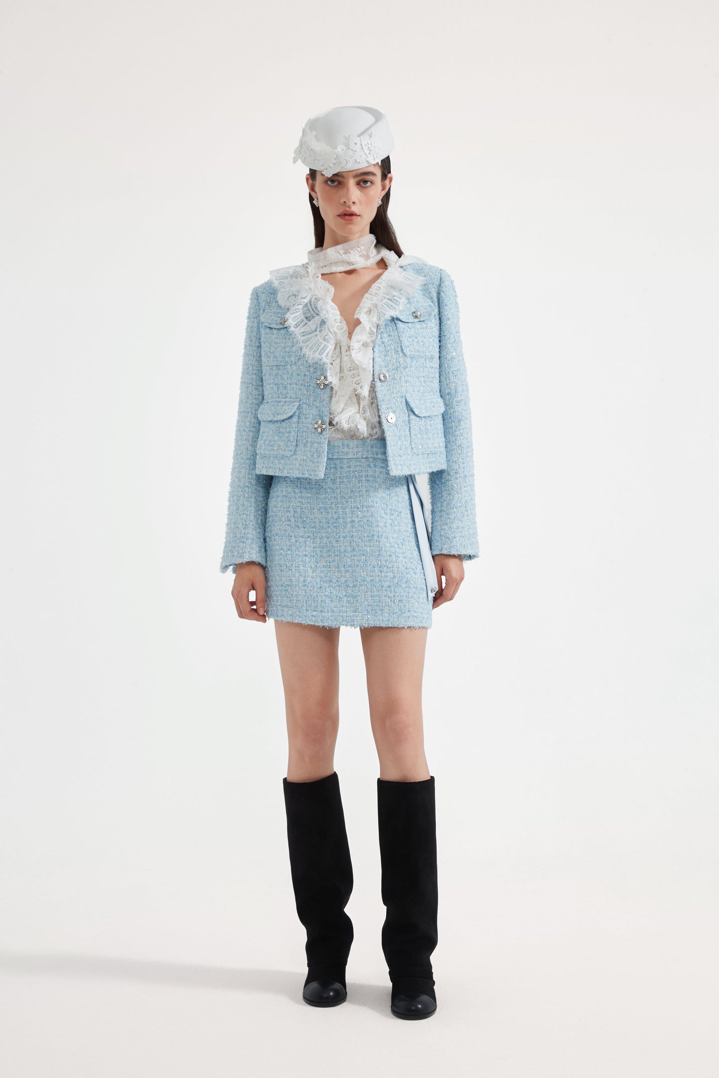 Blue Tweed Pencil Skirt