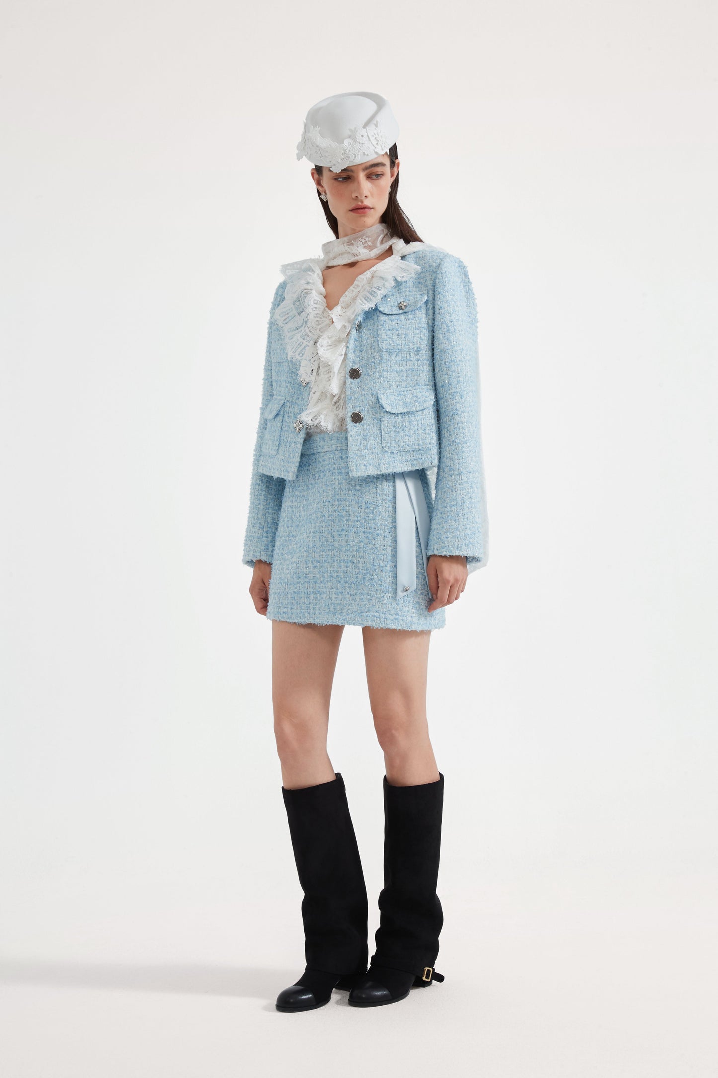 Blue Tweed Pencil Skirt