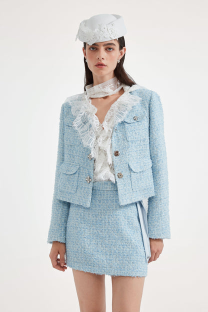 Blue Tweed Pencil Skirt