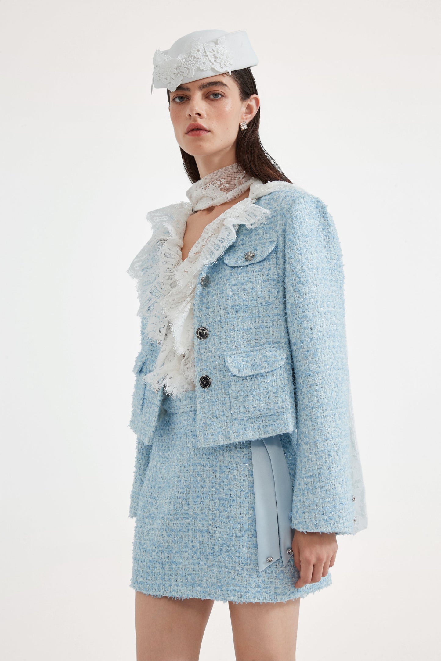 Blue Tweed Pencil Skirt