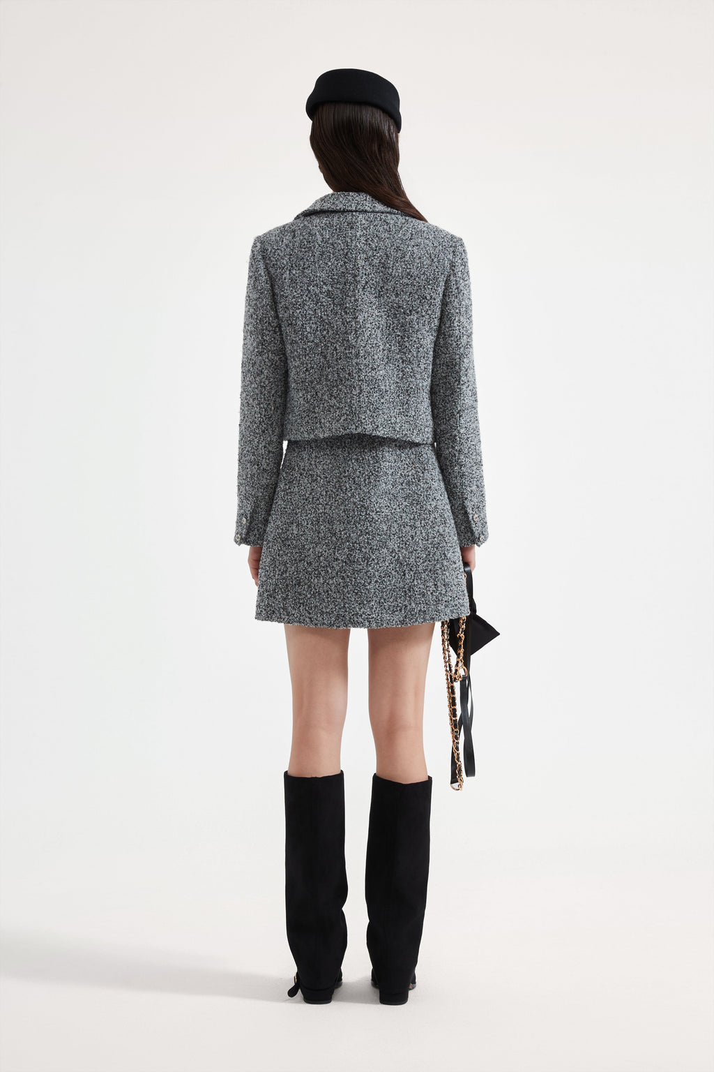 Gray Collar Looped Woolen Coat