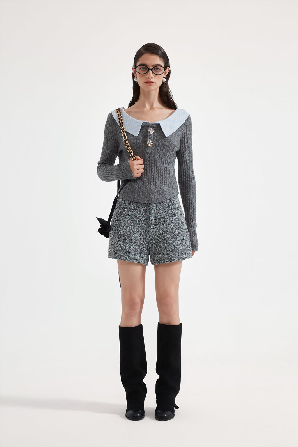 Gray Knit Patchwork Base Layer