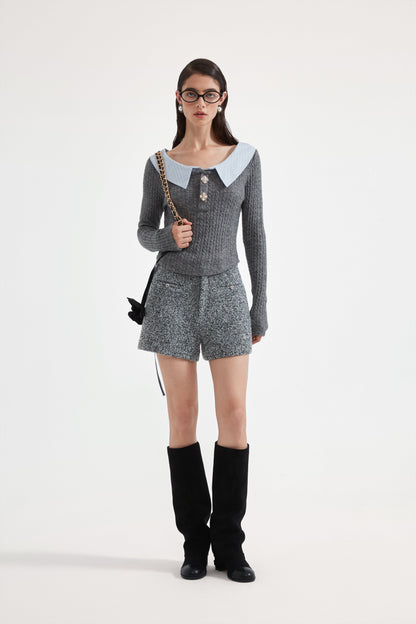 Gray Knit Patchwork Base Layer