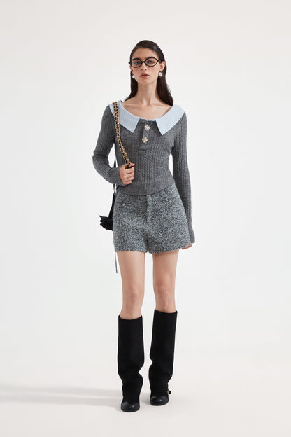 Gray Knit Patchwork Base Layer