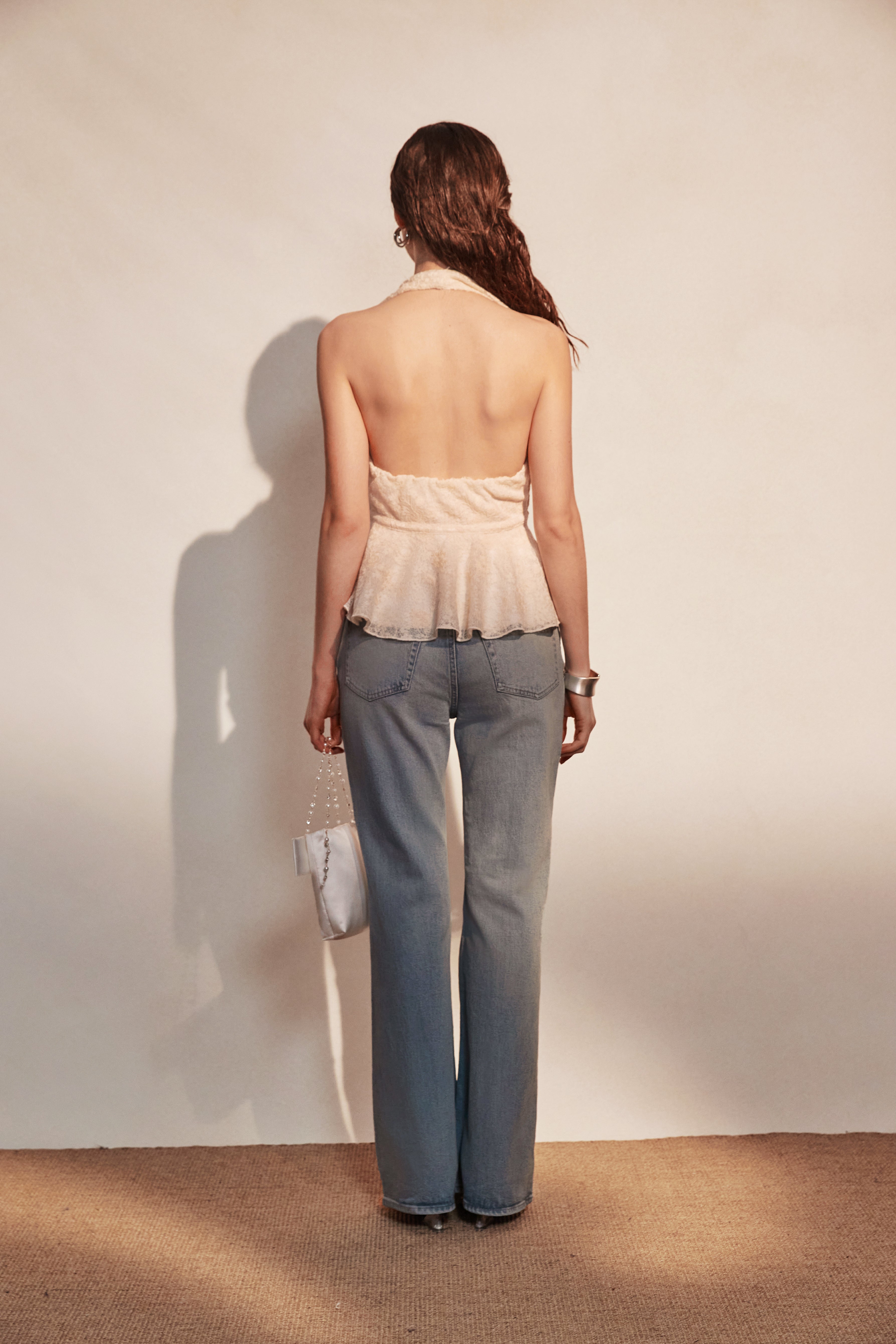 Beige Jacquard Halter Top