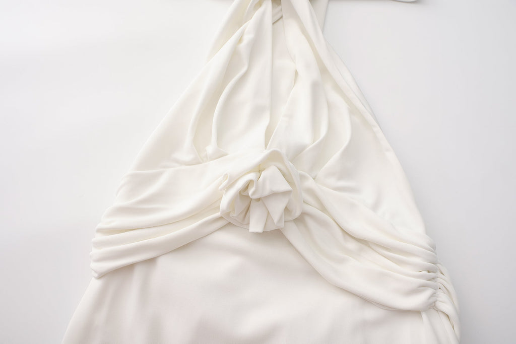 White Halter Santin Dress
