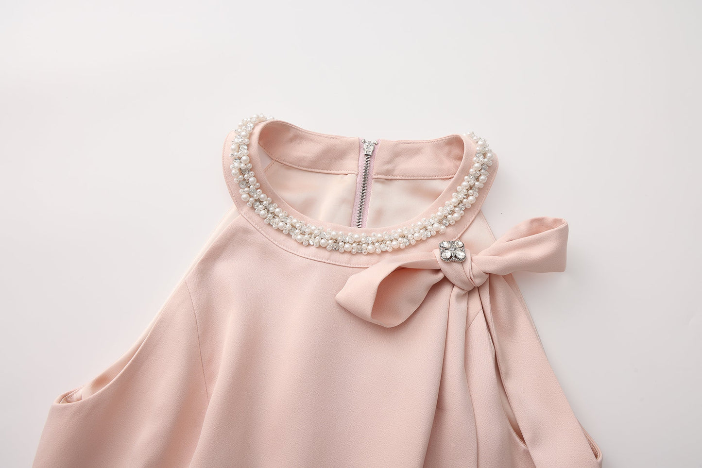 Pink Beaded Halter Cropped Top
