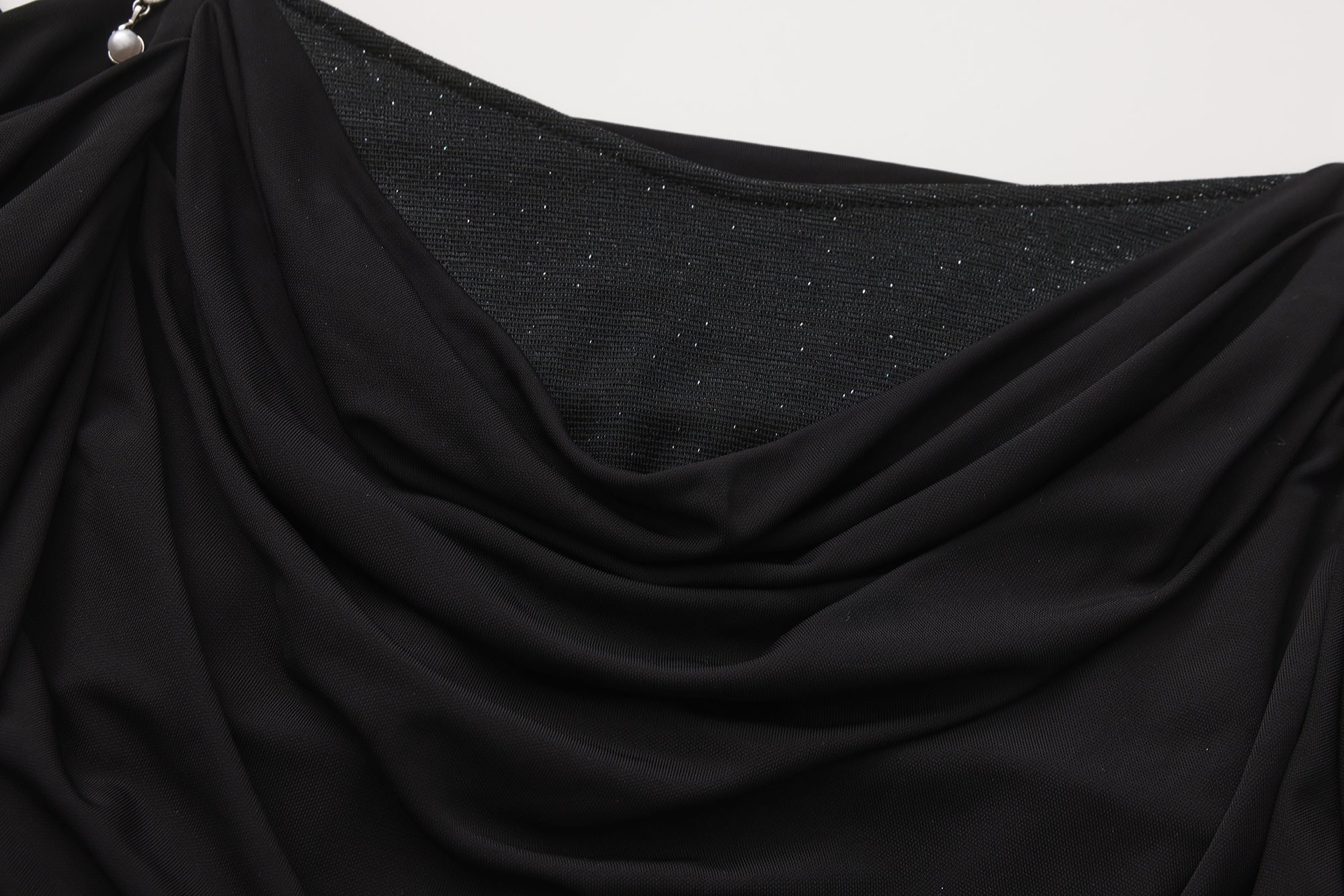 Black Metal-Strapped Ruched Fitted Dress