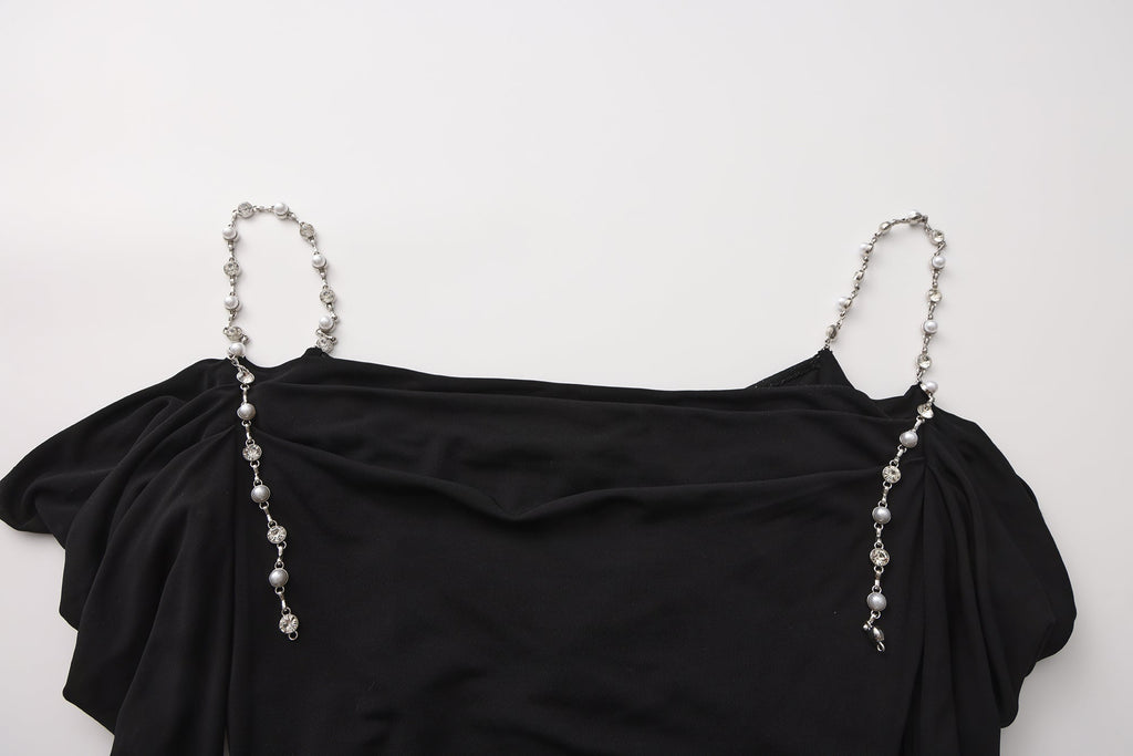 Black Metal-Strapped Ruched Fitted Dress