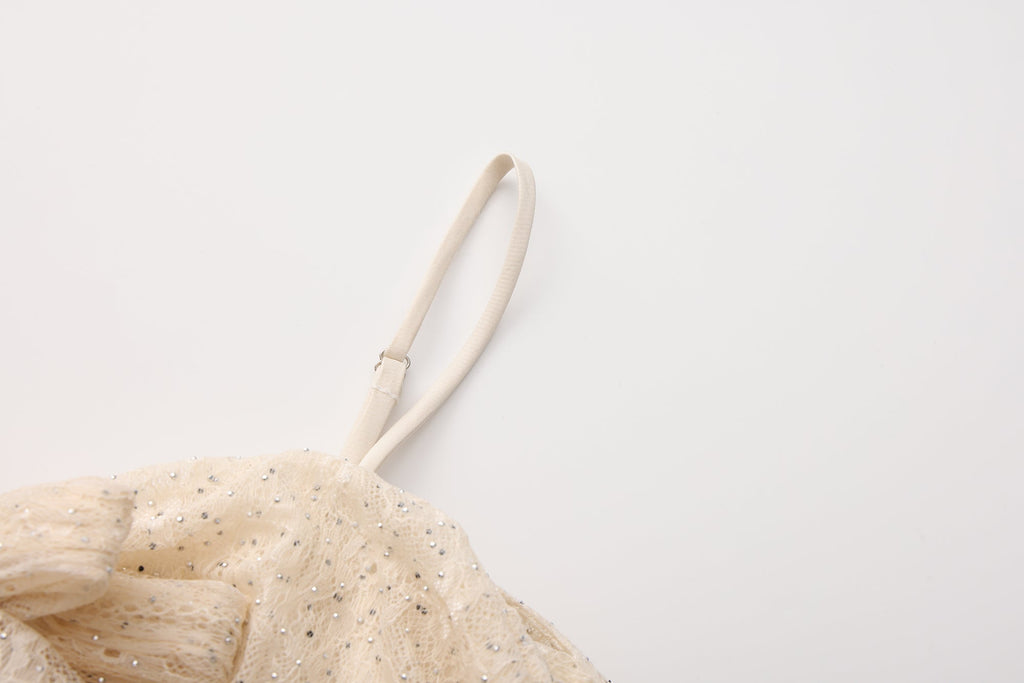 Beige Lace Fitted Waist Dress