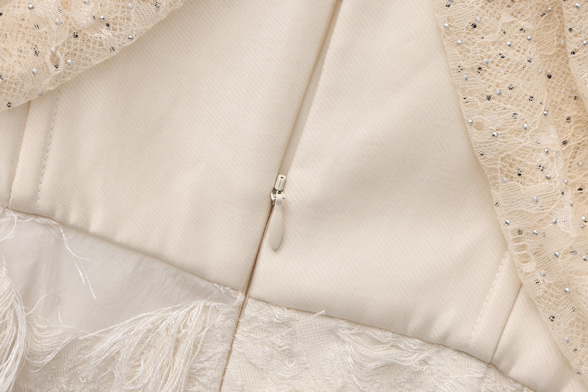 Beige Lace Fitted Waist Dress