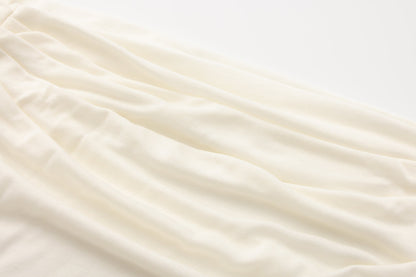 White Off-The-Shoulder Pleated Bow Ribbon Blouse