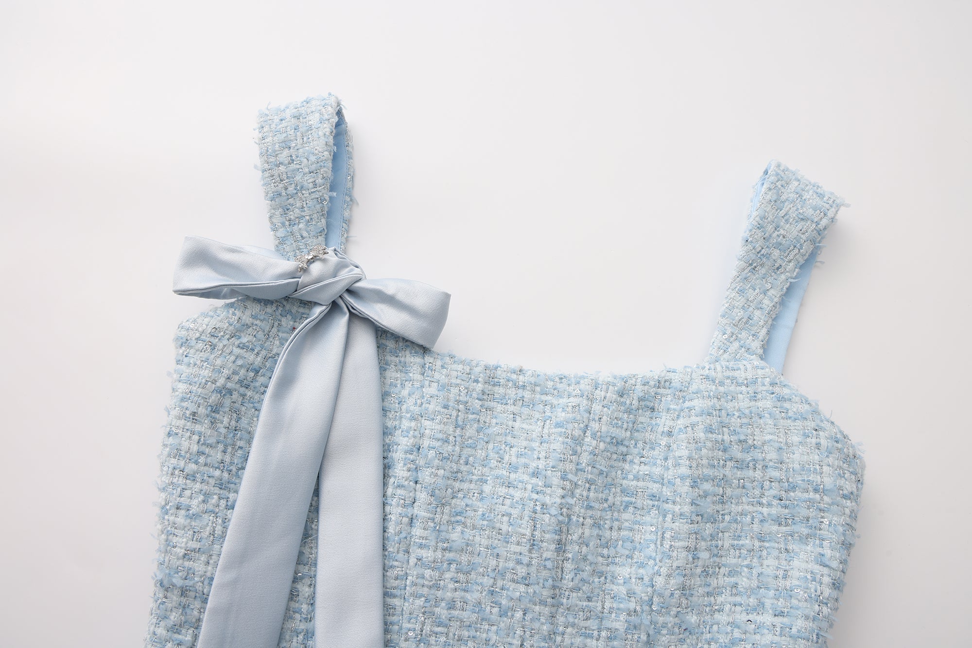 Blue Bow-Detailed Sleeveless Fitted Top