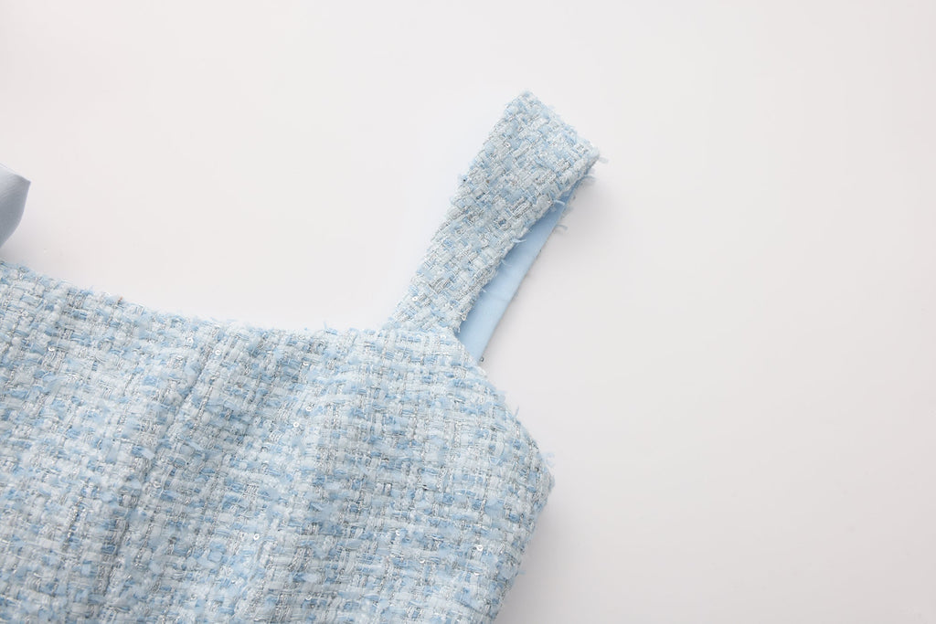 Blue Bow-Detailed Sleeveless Fitted Top