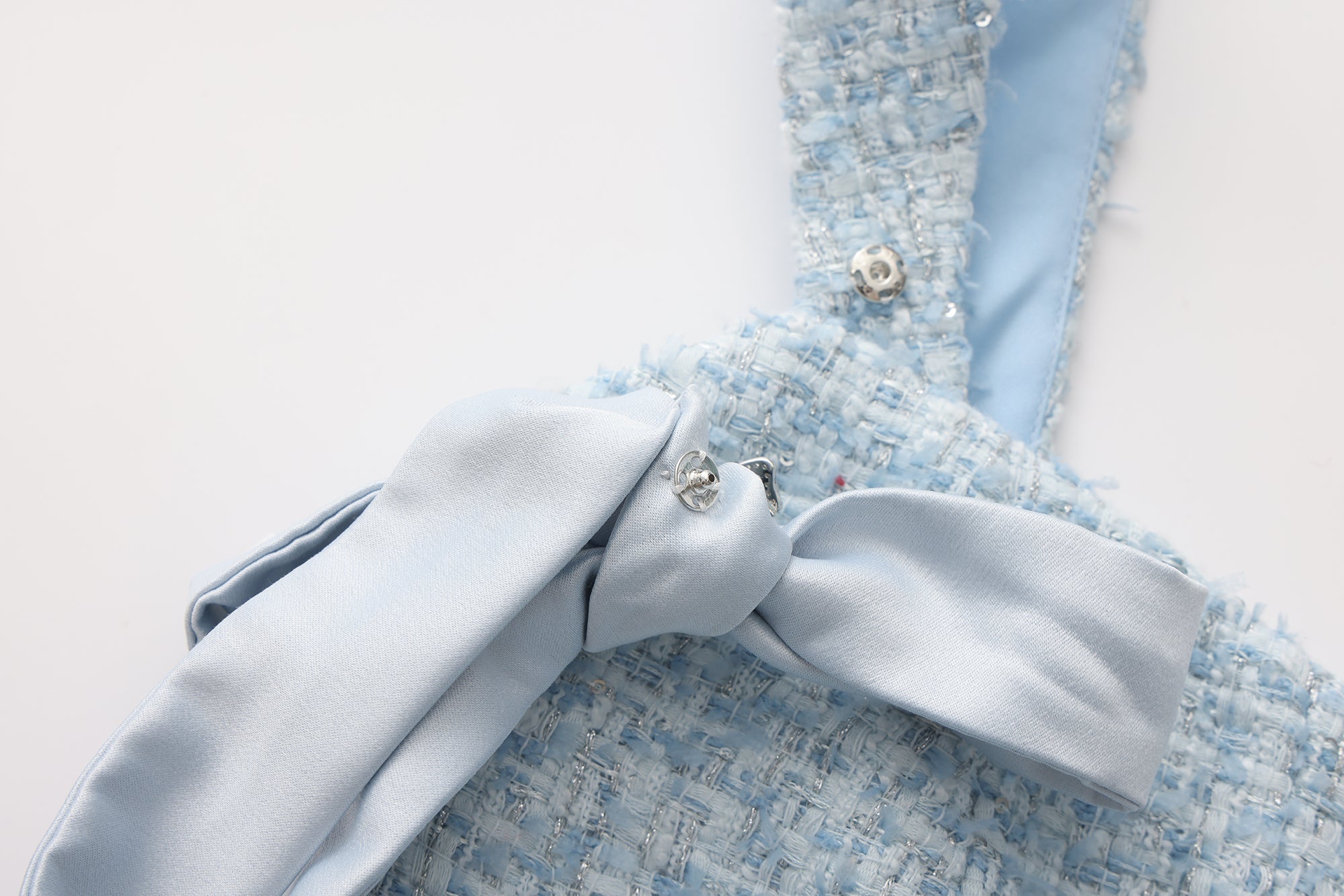 Blue Bow-Detailed Sleeveless Fitted Top