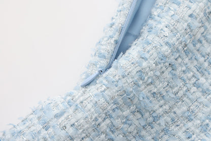 Blue Bow-Detailed Sleeveless Fitted Top