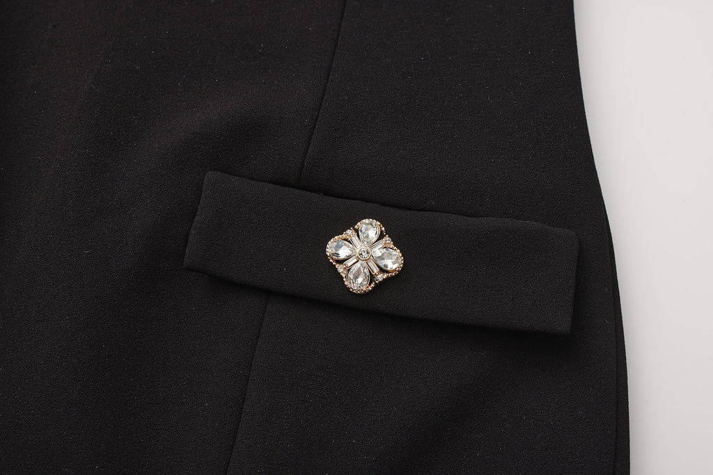 Black Bow Collared Waist-Cinching Dress