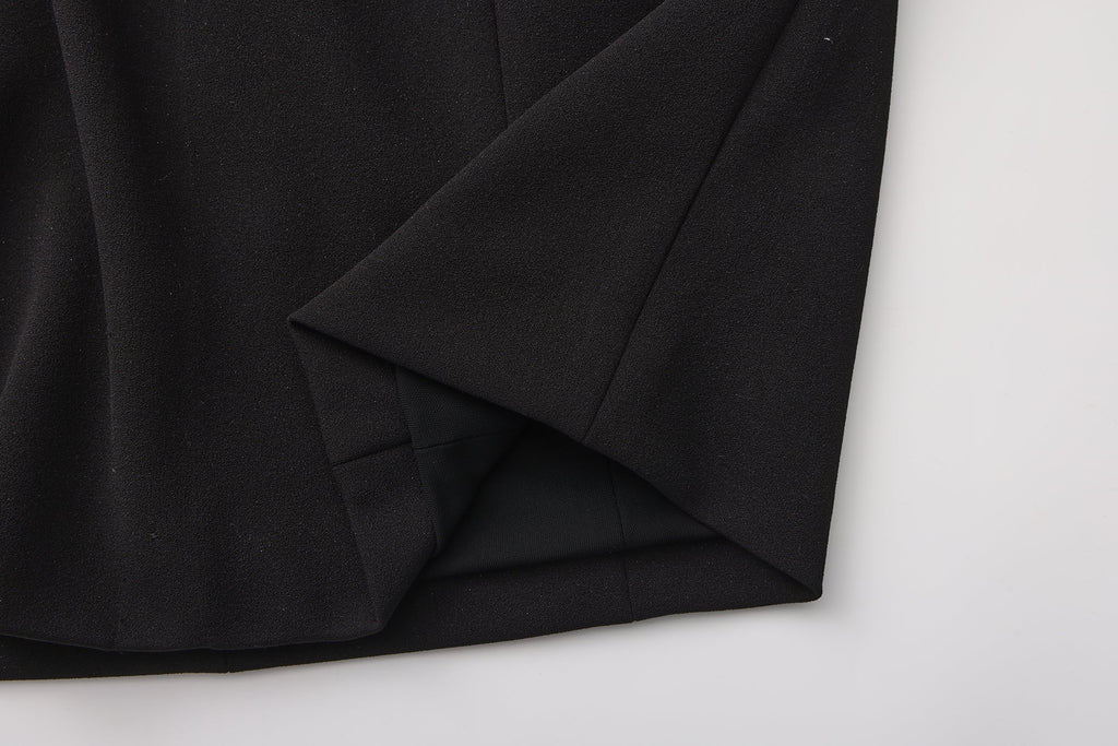 Black Bow Collared Waist-Cinching Dress