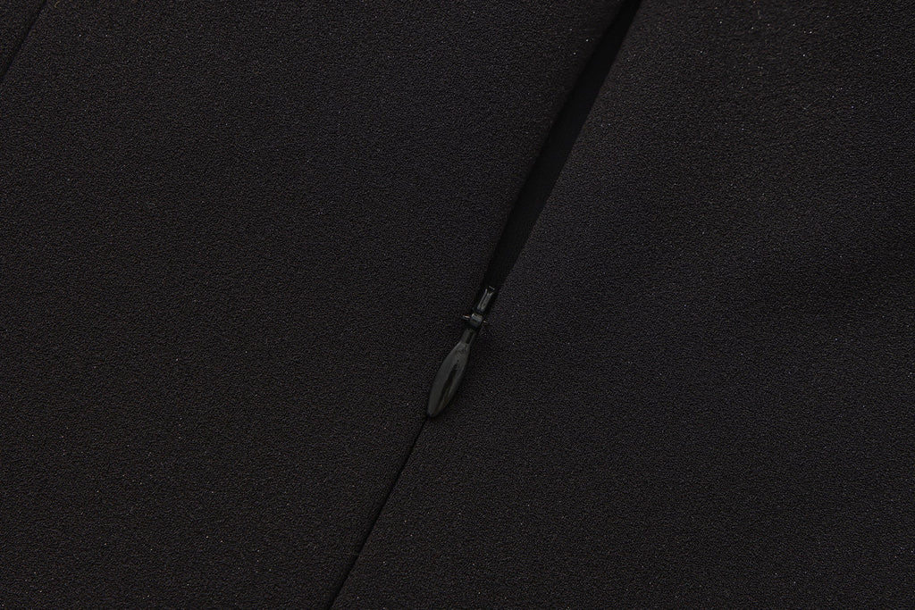 Black Bow Collared Waist-Cinching Dress