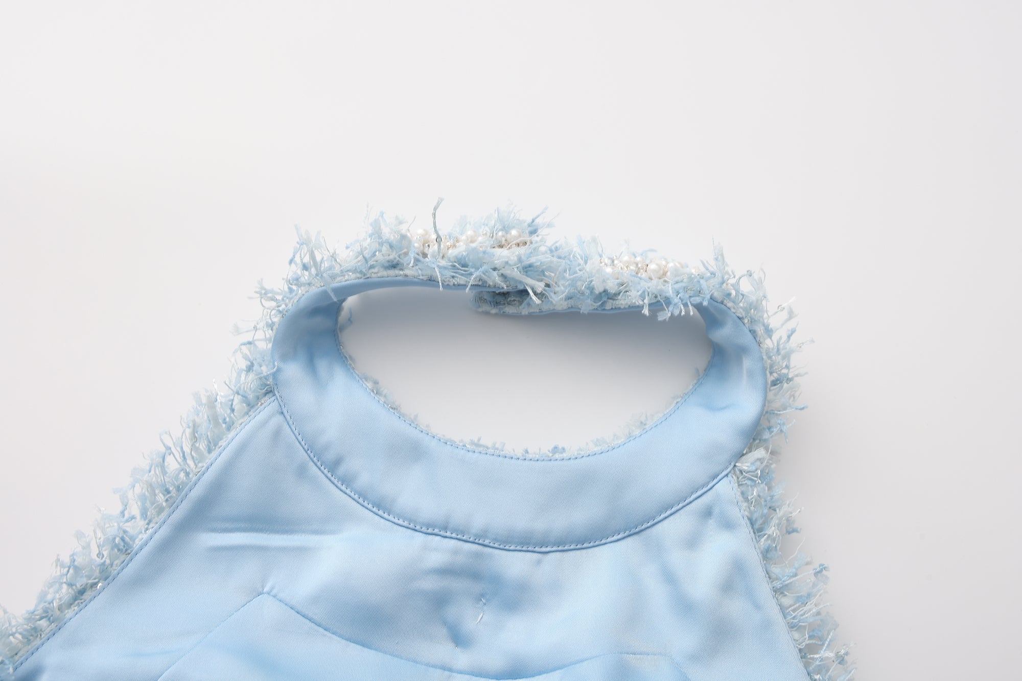 Blue Halter Beaded Tweed Dress