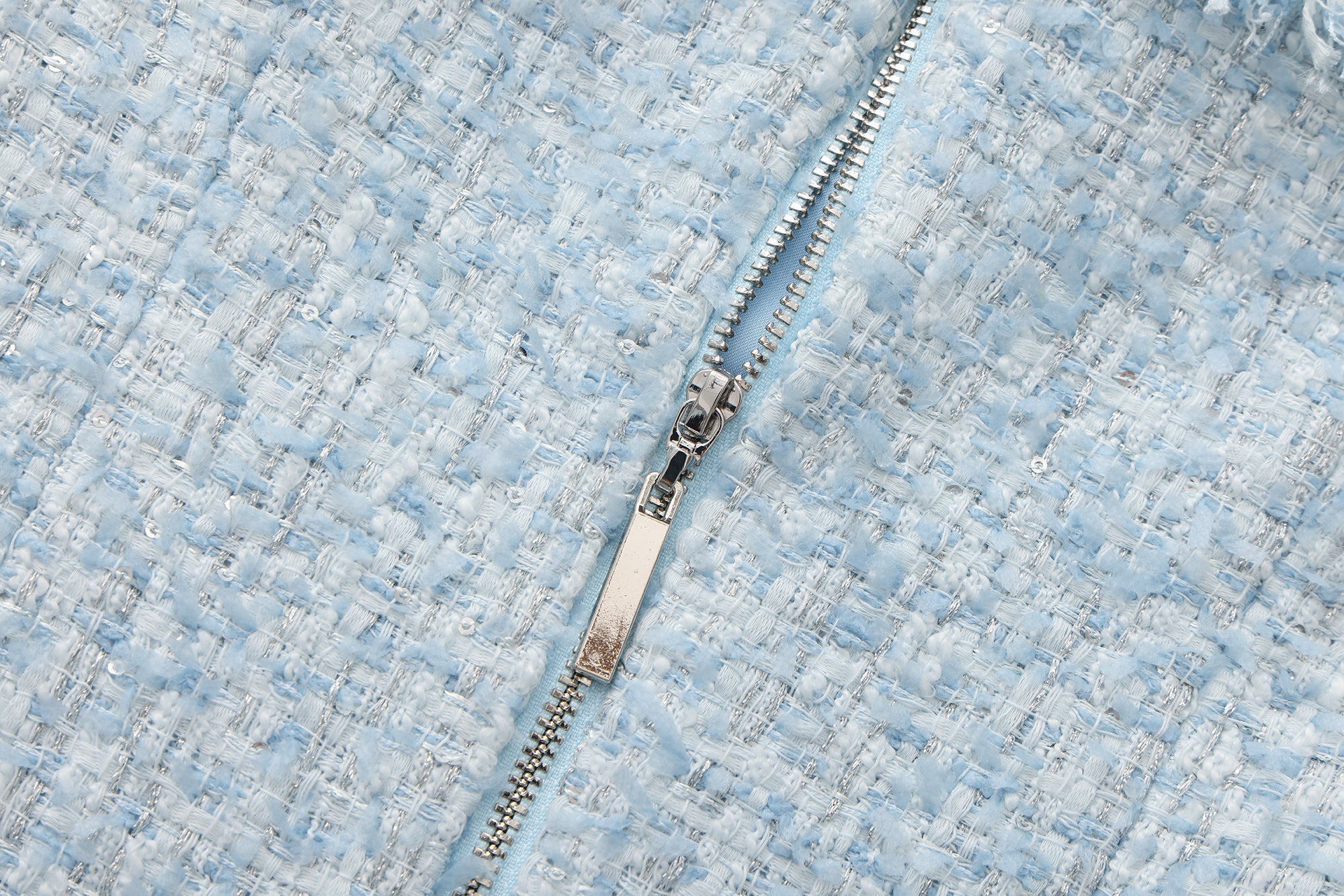 Blue Halter Beaded Tweed Dress