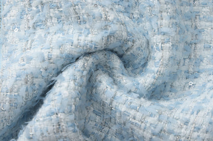 Blue Halter Beaded Tweed Dress