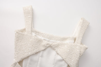 White Bow-Detailed Sleeveless Fitted Top