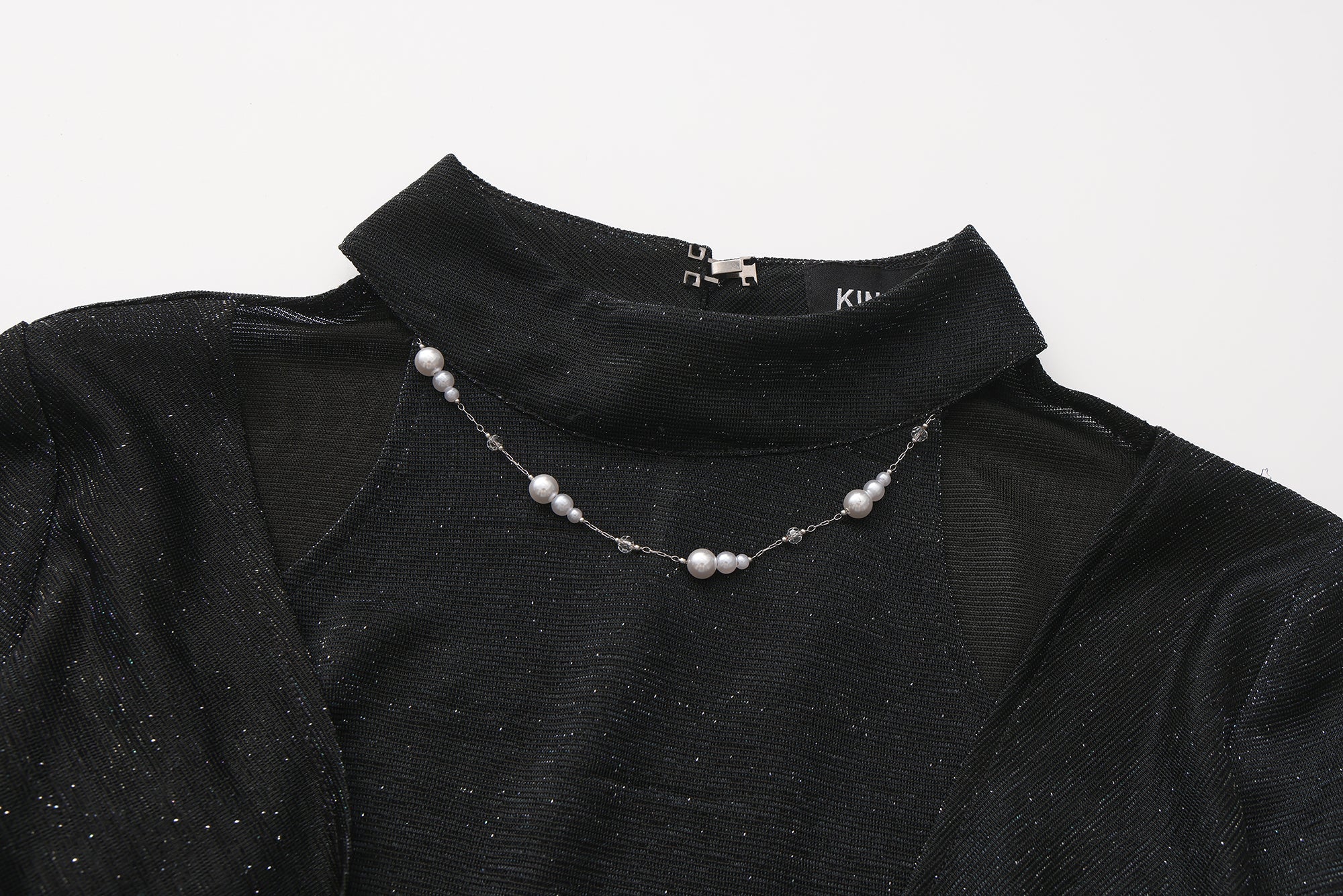 Black Bbeaded Mock-Neck False Two-Piece Top