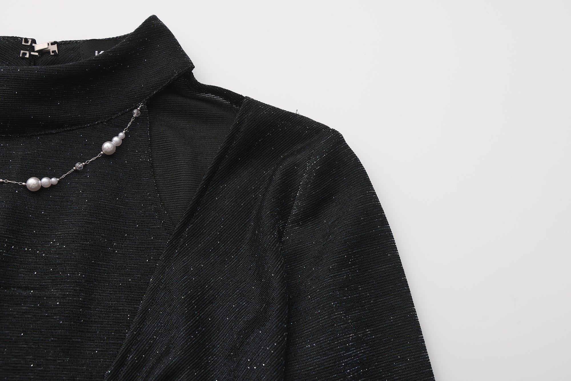 Black Bbeaded Mock-Neck False Two-Piece Top