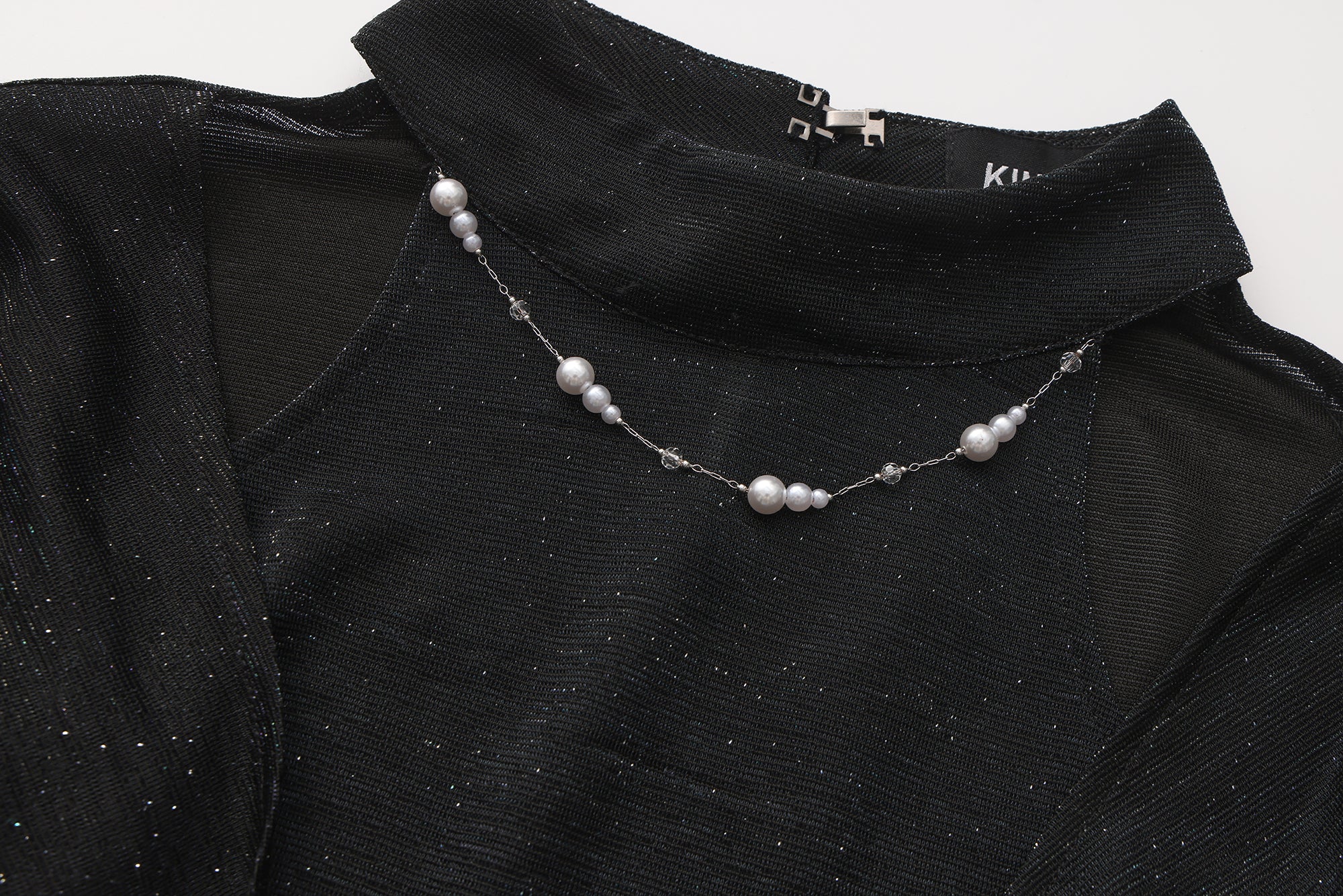 Black Bbeaded Mock-Neck False Two-Piece Top