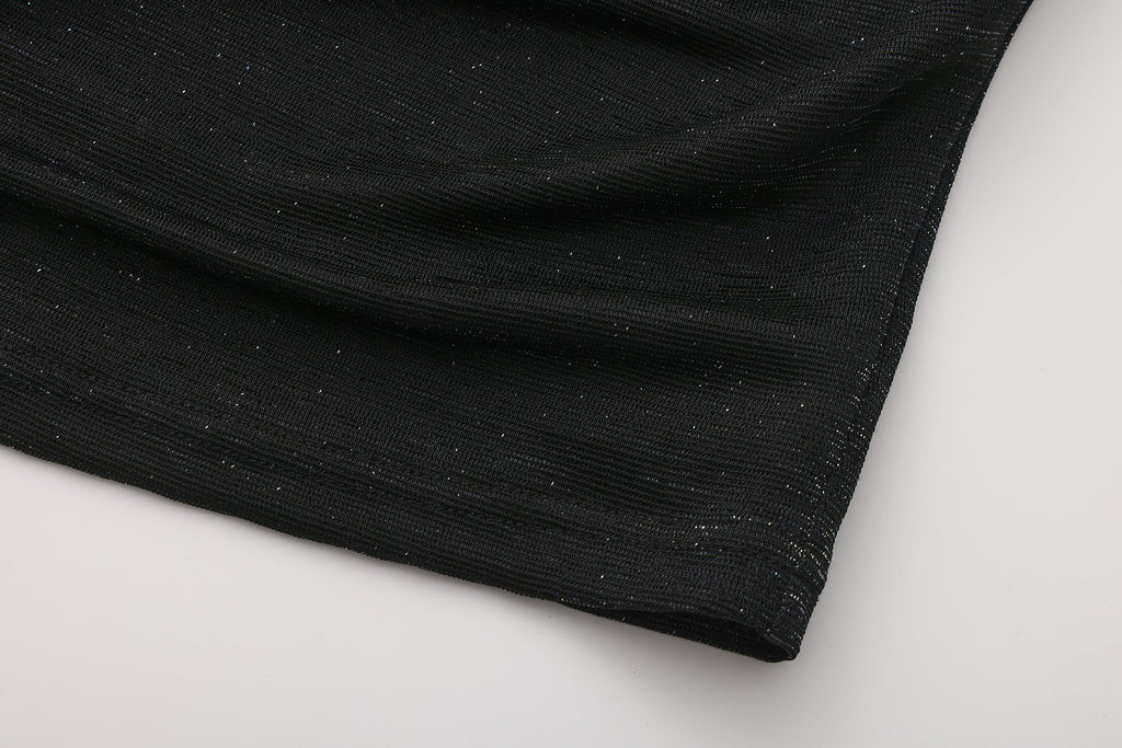 Black Bbeaded Mock-Neck False Two-Piece Top