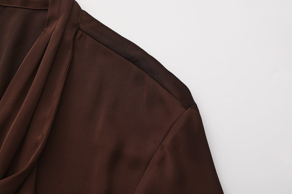 Brown Satin Ribbon Shirt