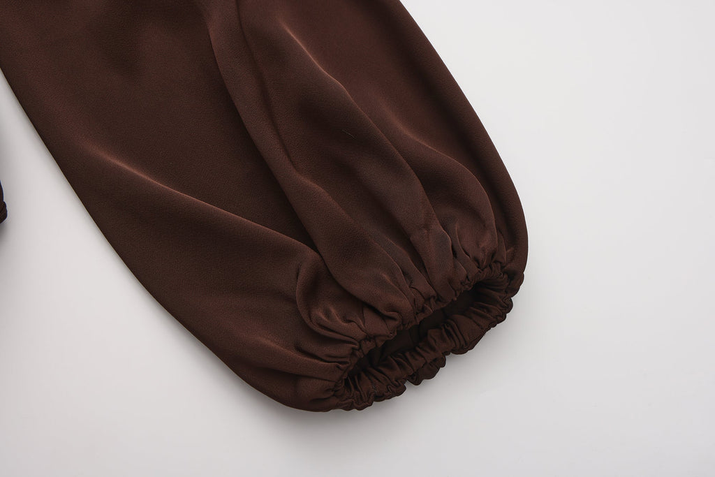 Brown Satin Ribbon Shirt