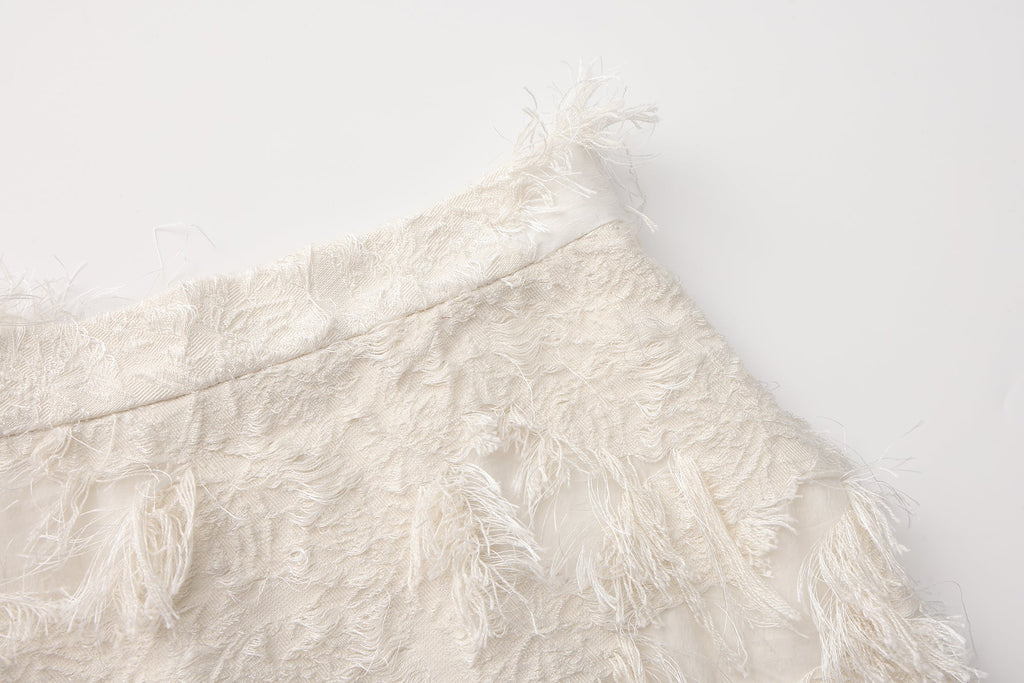 White Textured Fringe Skirt