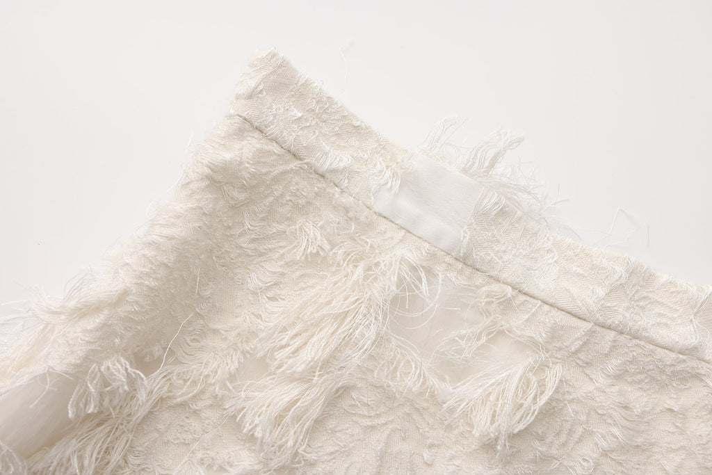 White Textured Fringe Skirt