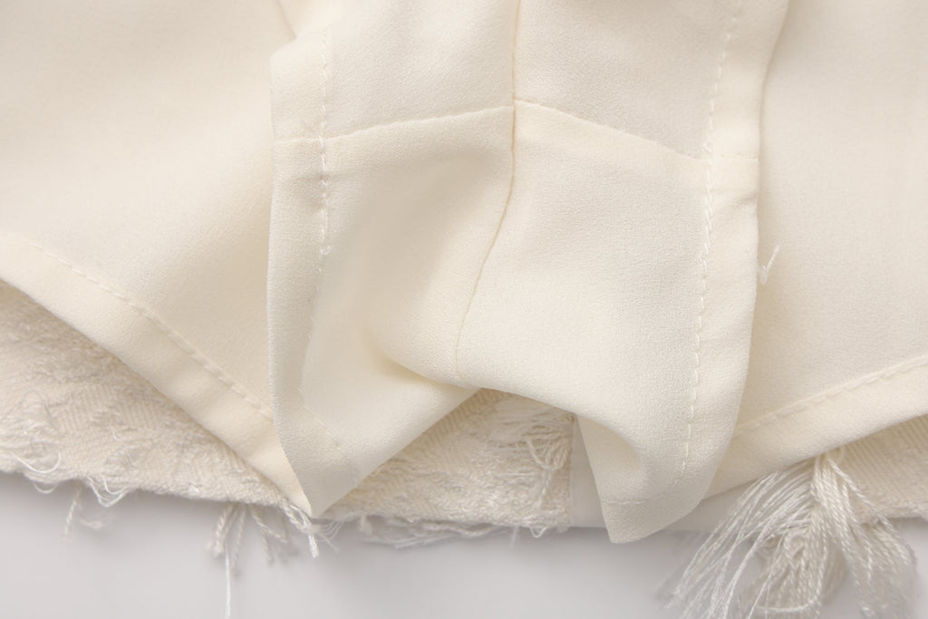 White Textured Fringe Skirt