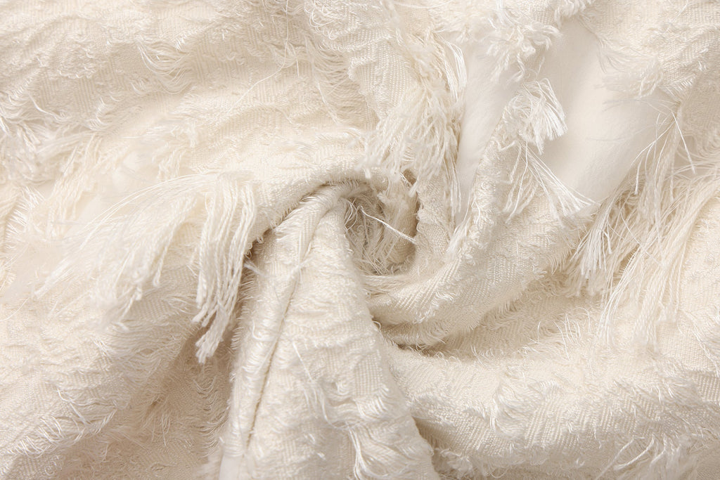 White Textured Fringe Skirt
