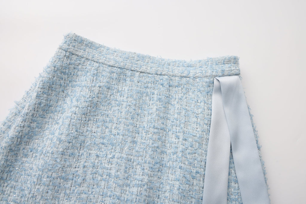 Blue Tweed Pencil Skirt