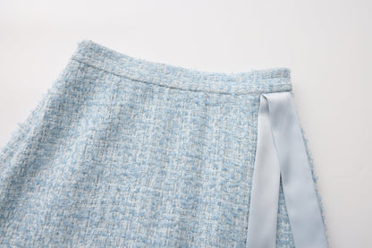 Blue Tweed Pencil Skirt