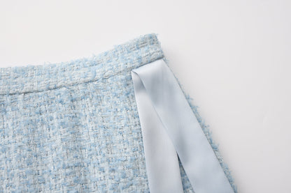 Blue Tweed Pencil Skirt
