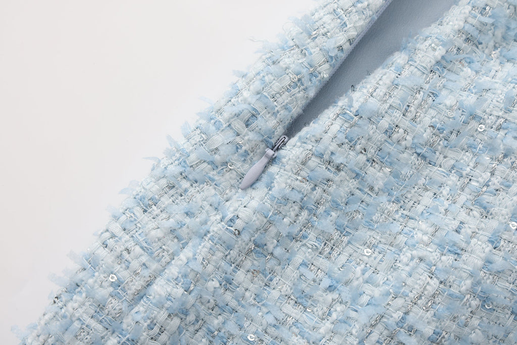 Blue Tweed Pencil Skirt